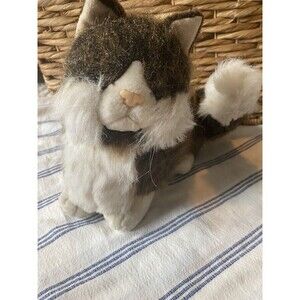 Unknown Cat Stuffed Animal Plush Fluffy Tail Brown White 10"